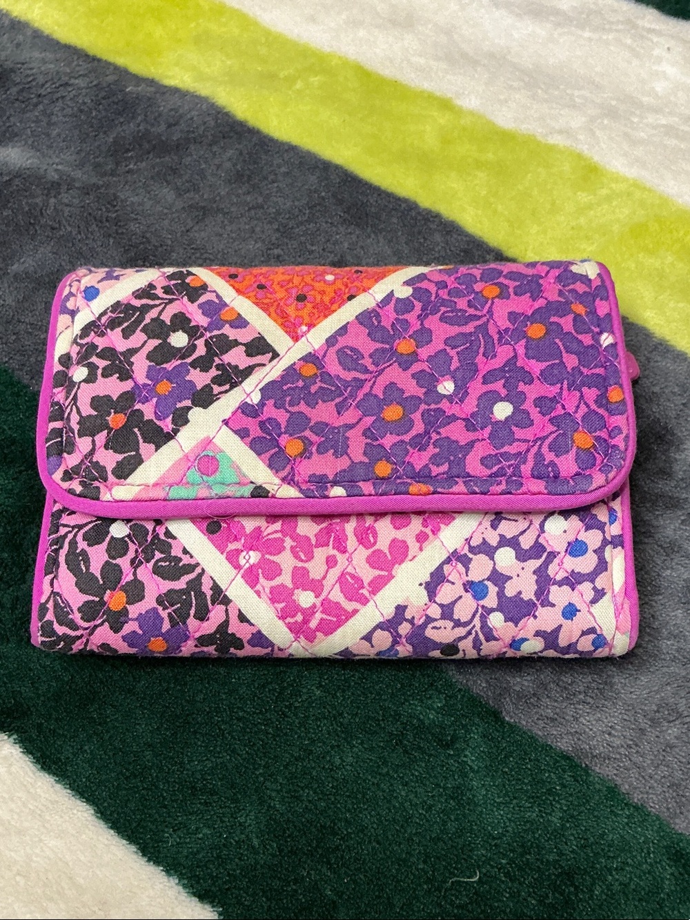 Vera Bradley Pink Purple Floral Quilted Fold-Over Wallet